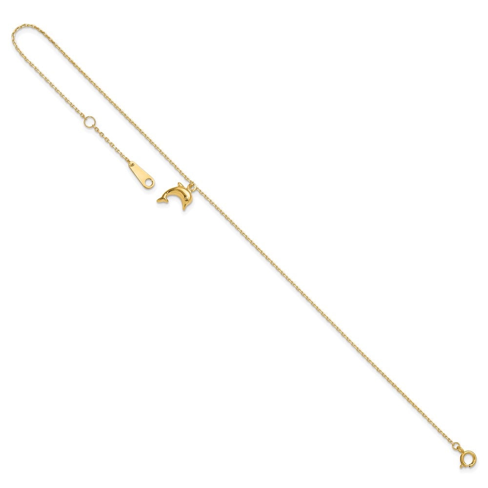 Dolphin Charm 9in with 1in Extension Anklet in 14k Yellow Gold