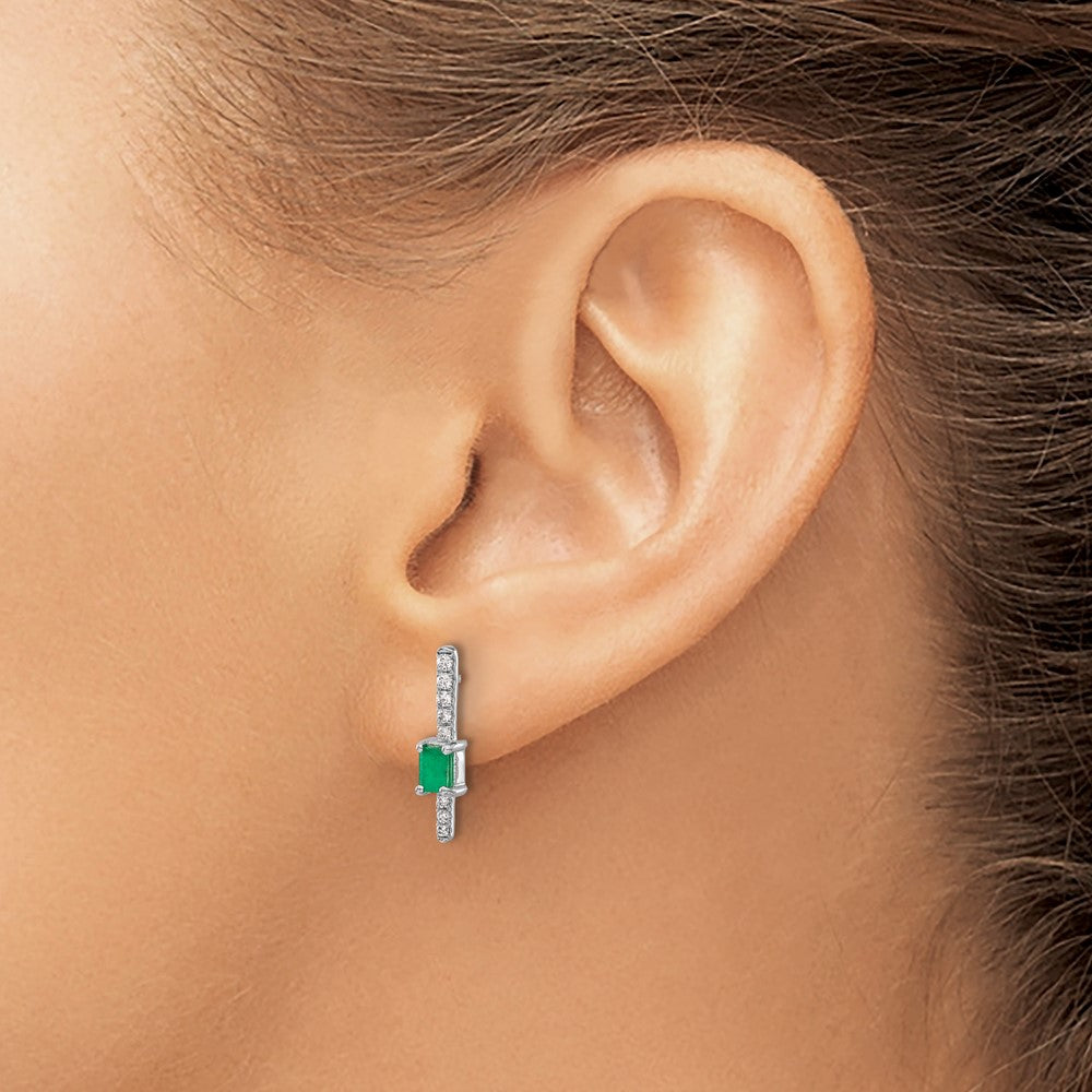 Diamond & Emerald Fancy Earrings in 14k White Gold