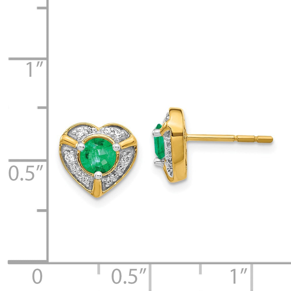 Diamond & Emerald Fancy Heart Earrings in 14k Yellow Gold
