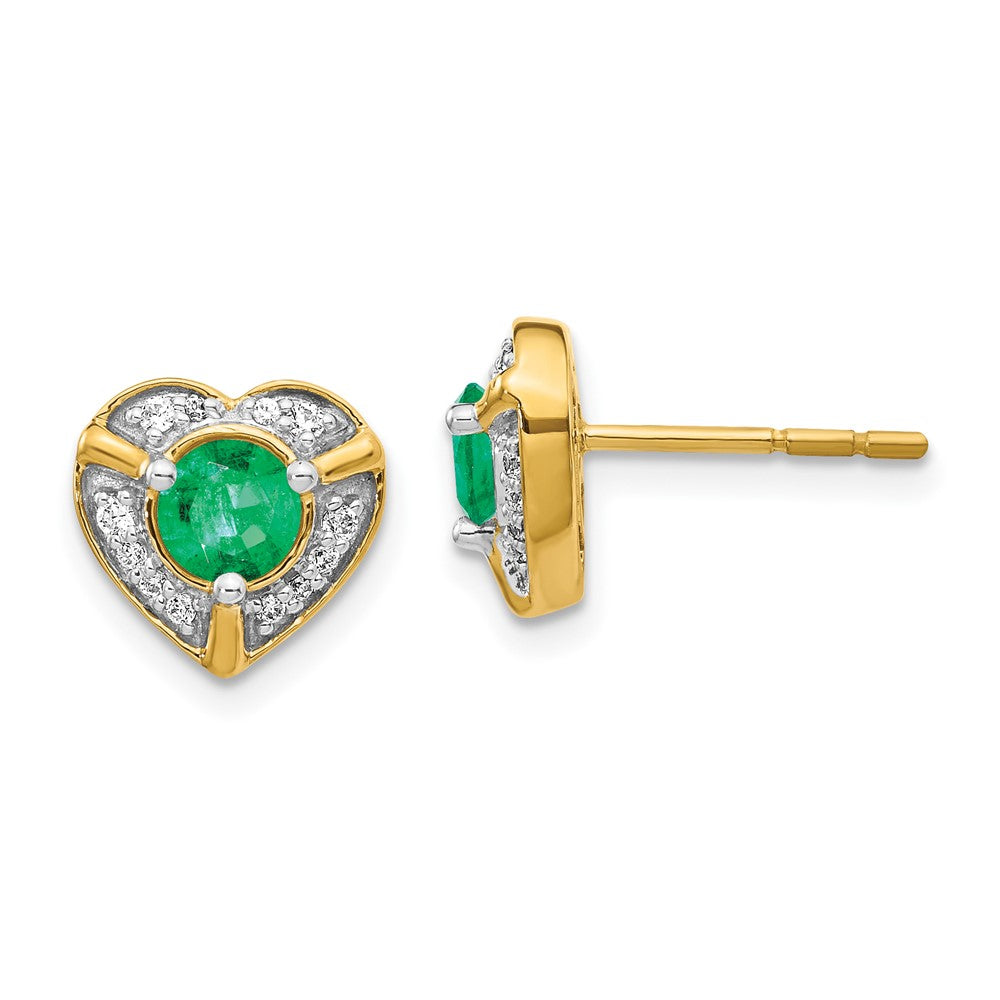 Diamond & Emerald Fancy Heart Earrings in 14k Yellow Gold