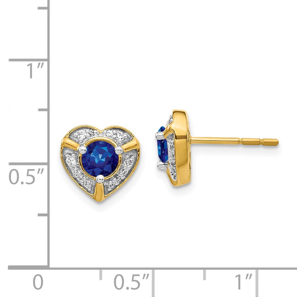 Diamond & Sapphire Fancy Heart Earrings in 14k Yellow Gold