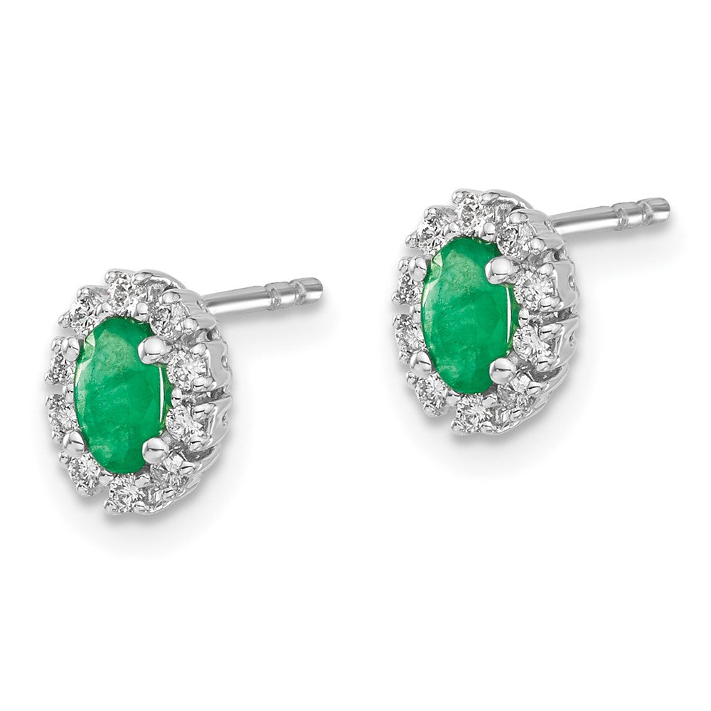 1/5Ct Diamond & Emerald Oval Halo Earrings in 14k White Gold
