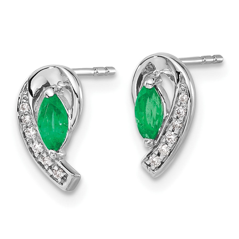 1/20Ct Diamond & Emerald Earrings in 14k White Gold