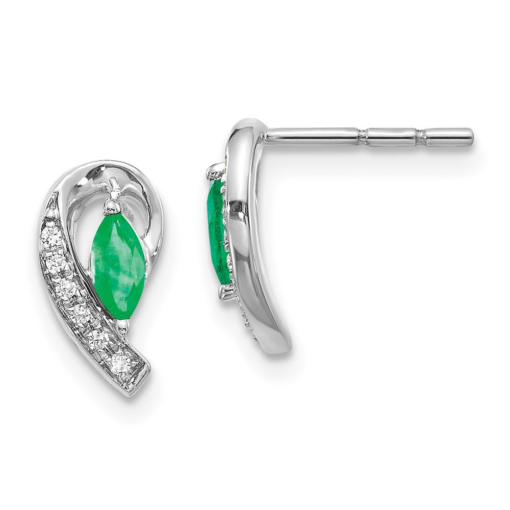 1/20Ct Diamond & Emerald Earrings in 14k White Gold
