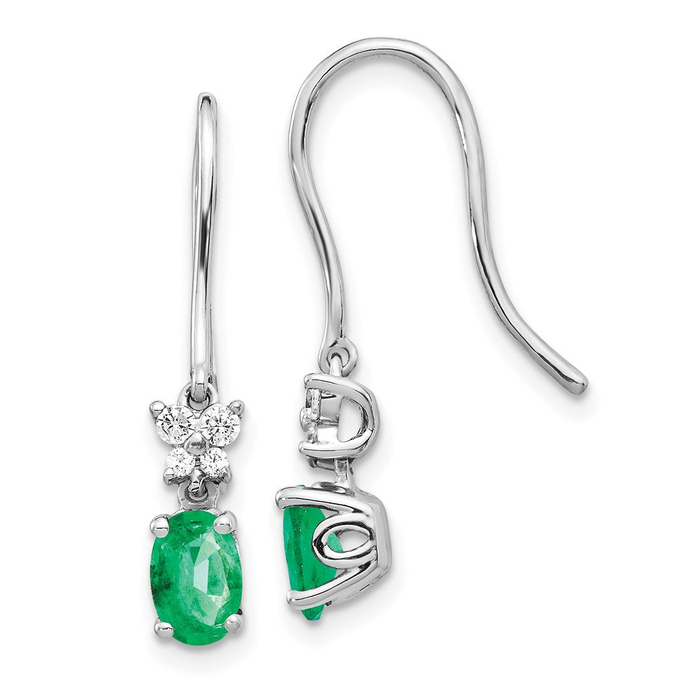 1/8ct Diamond & Oval Emerald Dangle Earrings in 14k White Gold
