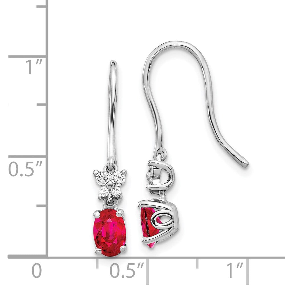 Diamond & Oval Ruby Earrings in 14k White Gold