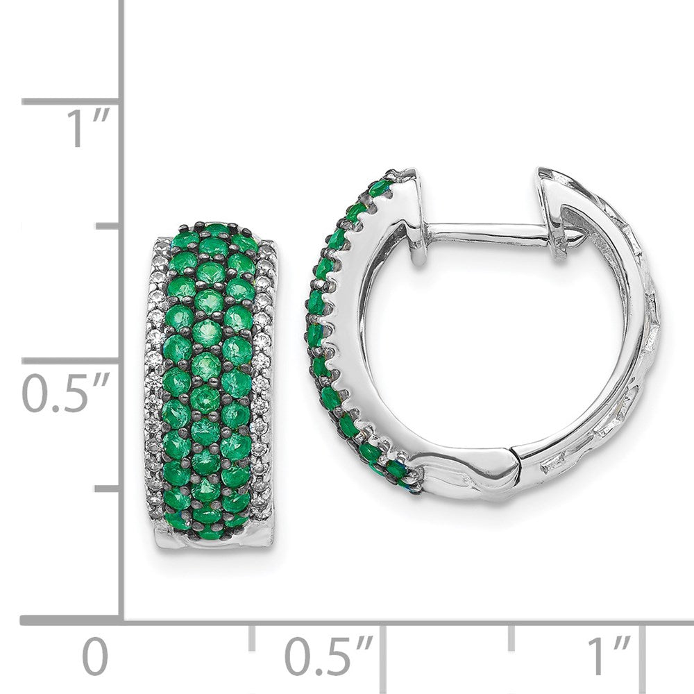Diamond & Emerald Hinged Hoop Earrings in 14k White Gold