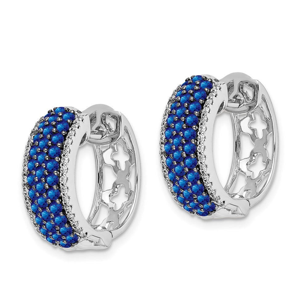 Diamond & Sapphire Hinged Hoop Earrings in 14k White Gold