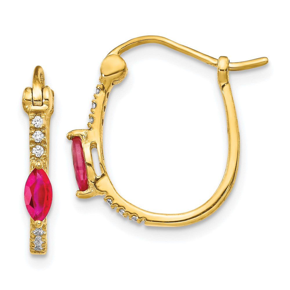1/20ct Diamond & Ruby Hinged Hoop Earrings in 14k Yellow Gold