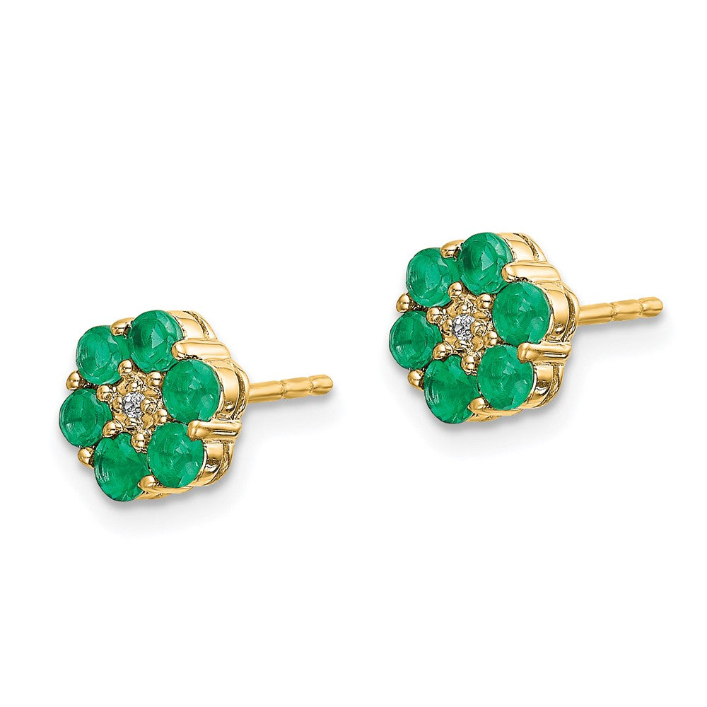 Emerald & Diamond Post Earrings in Rhodium-Plated 14k Yellow Gold