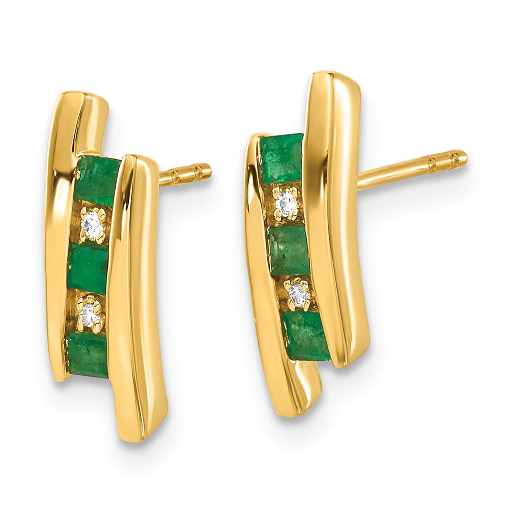 Diamond & Emerald Earrings in 14k Yellow Gold