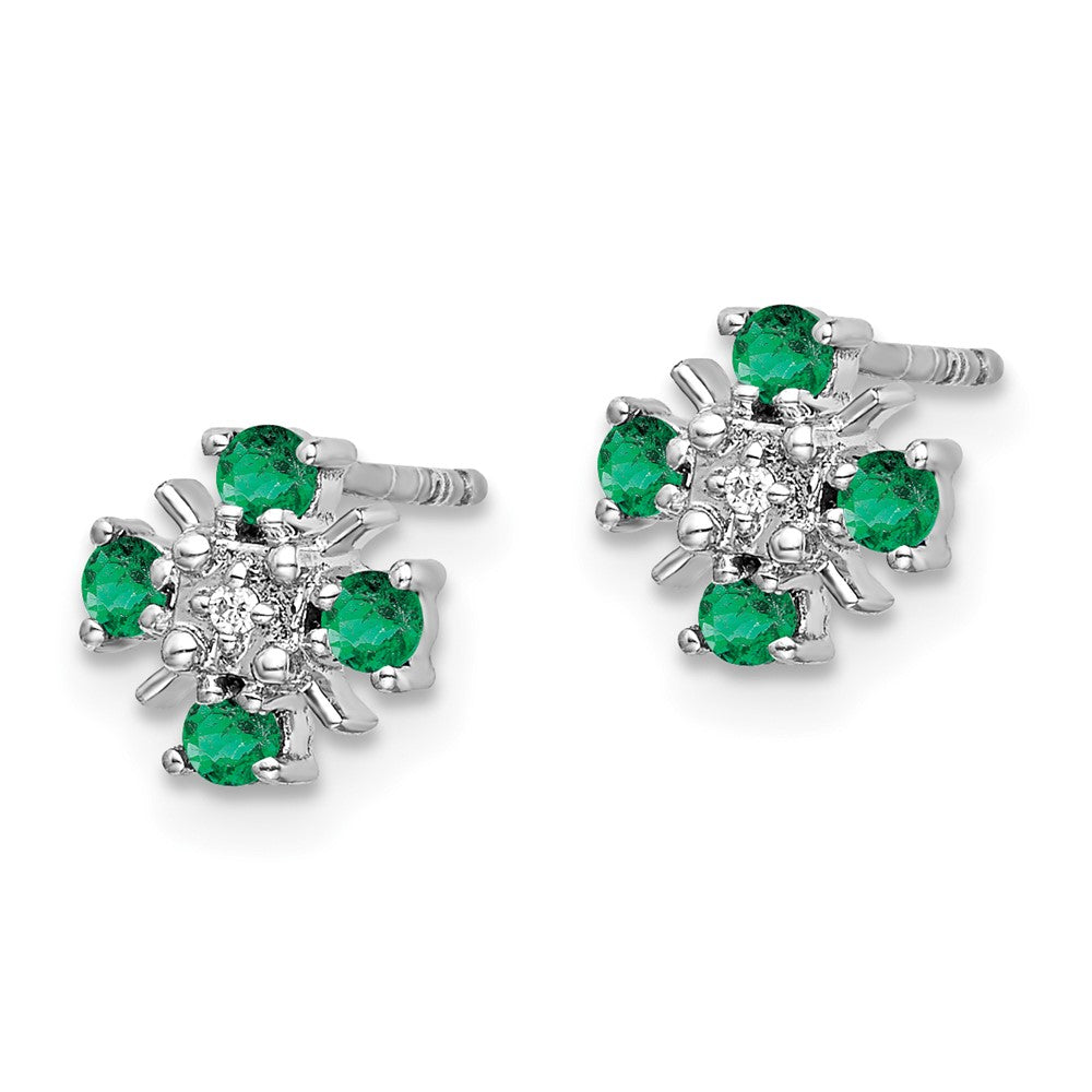 Emerald & Diamond Post Earrings in 14k White Gold