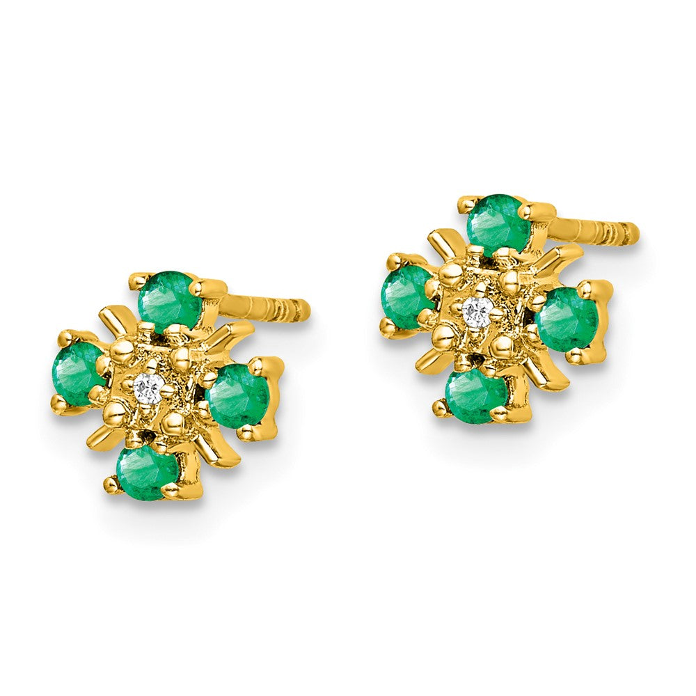 14k Gold Emerald & Diamond Post Earrings