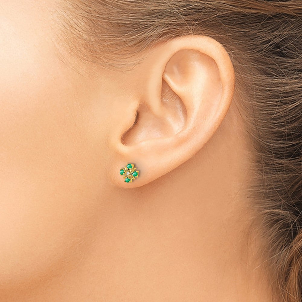 14k Gold Emerald & Diamond Post Earrings