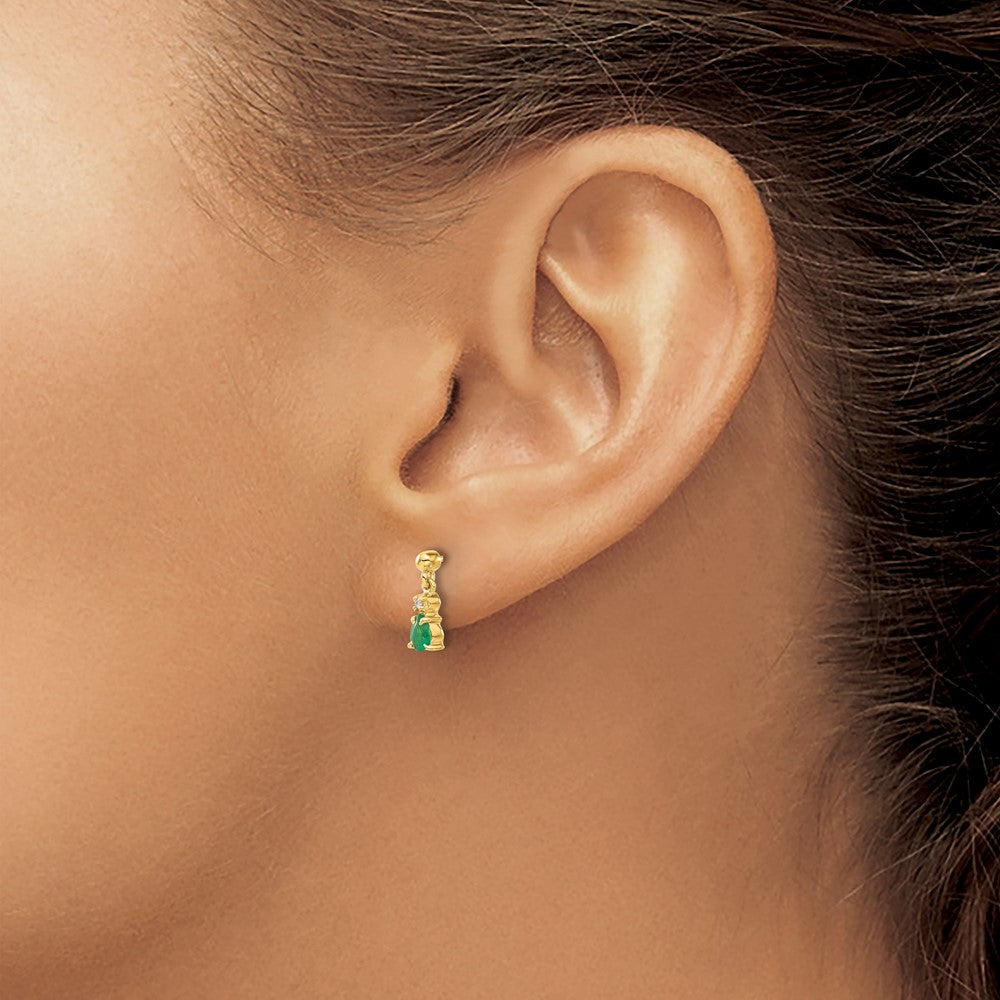 14k Gold Emerald & Diamond Dangle Earrings