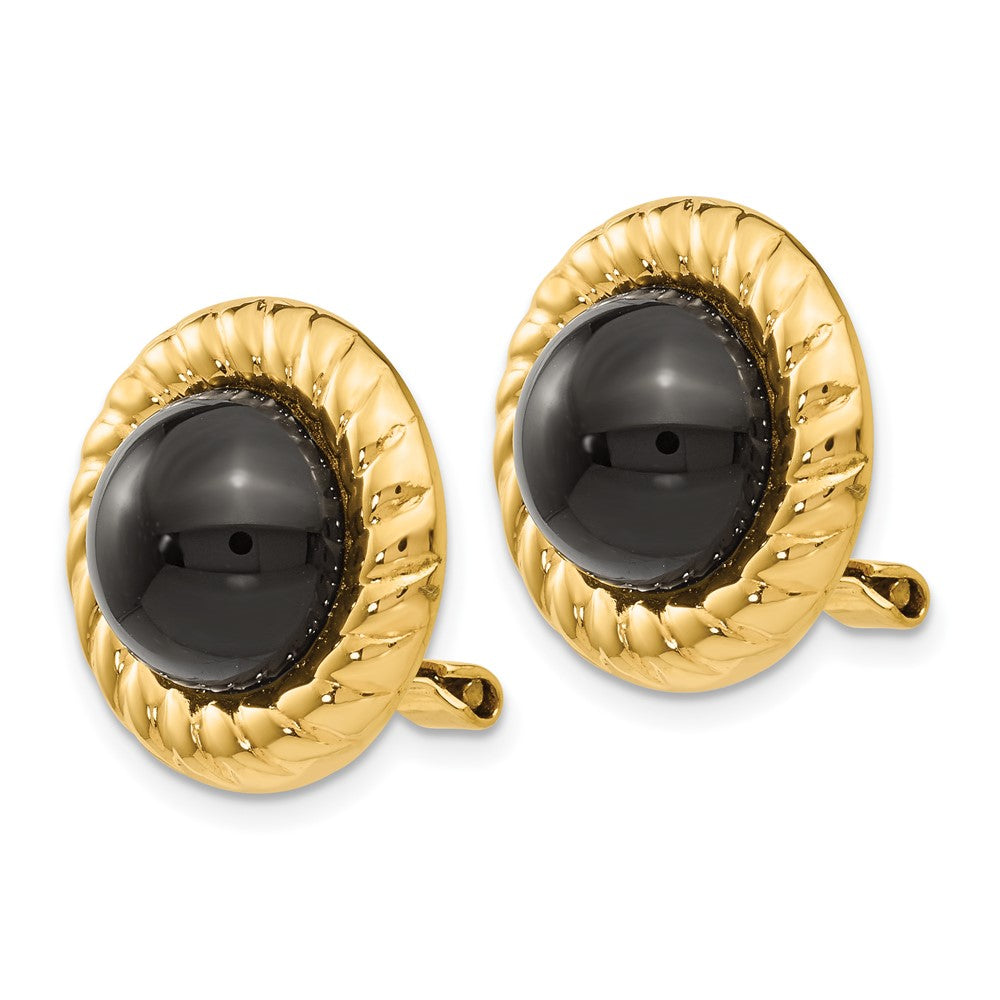 Omega Clip Non-Pierced Onyx Earrings in 14k Yellow Gold