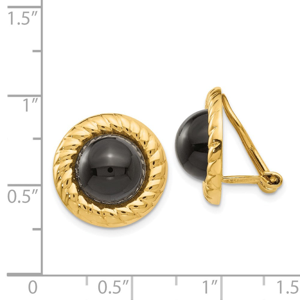 Omega Clip Non-Pierced Onyx Earrings in 14k Yellow Gold