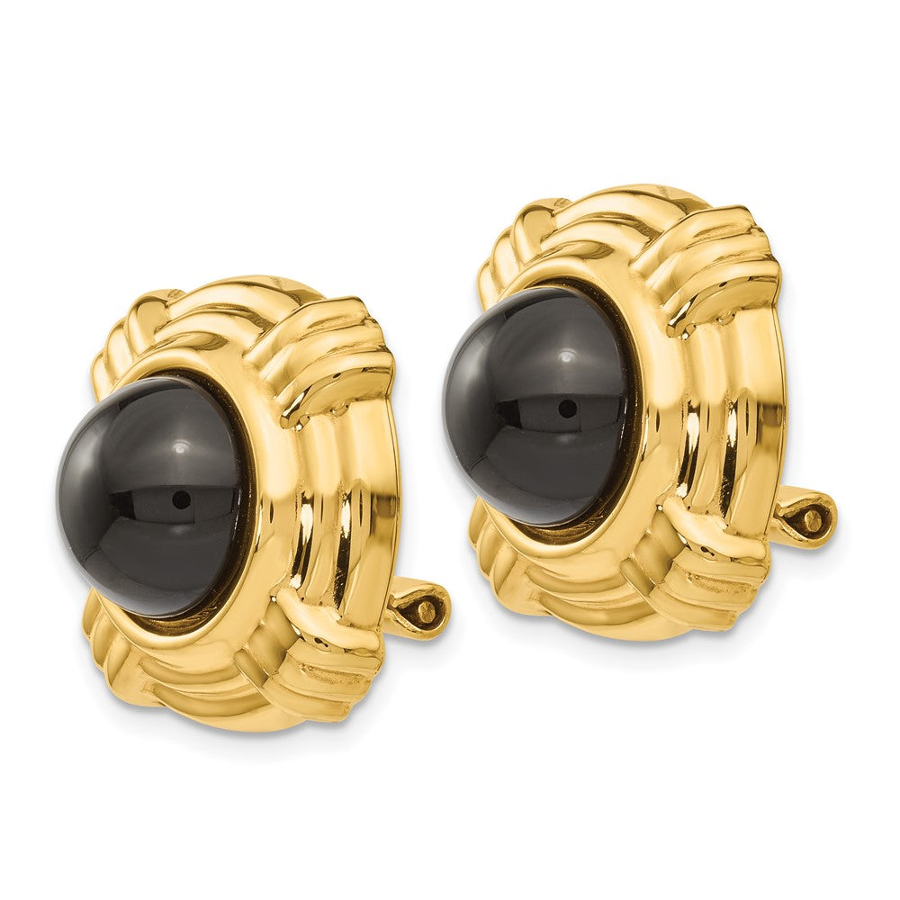 Omega Clip Onyx Non-pierced Earrings in 14k Yellow Gold