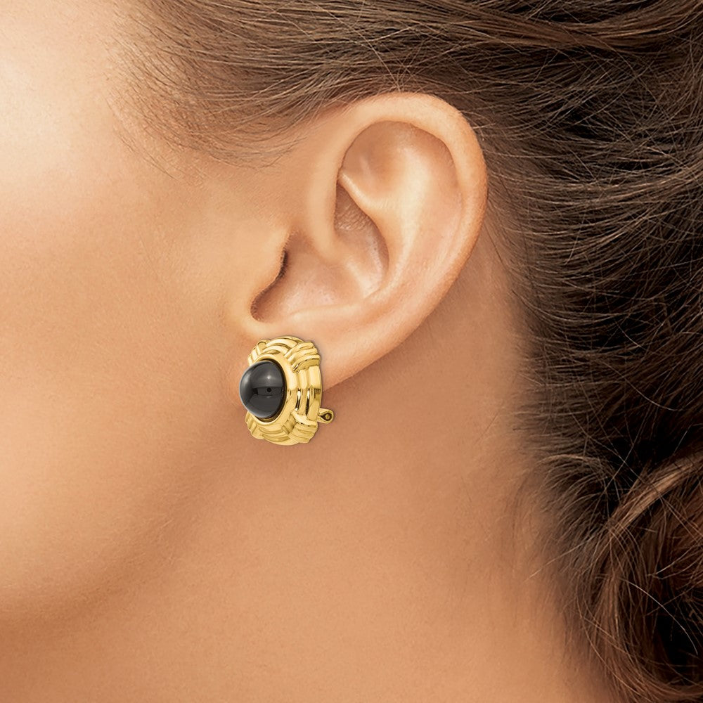 Omega Clip Onyx Non-pierced Earrings in 14k Yellow Gold