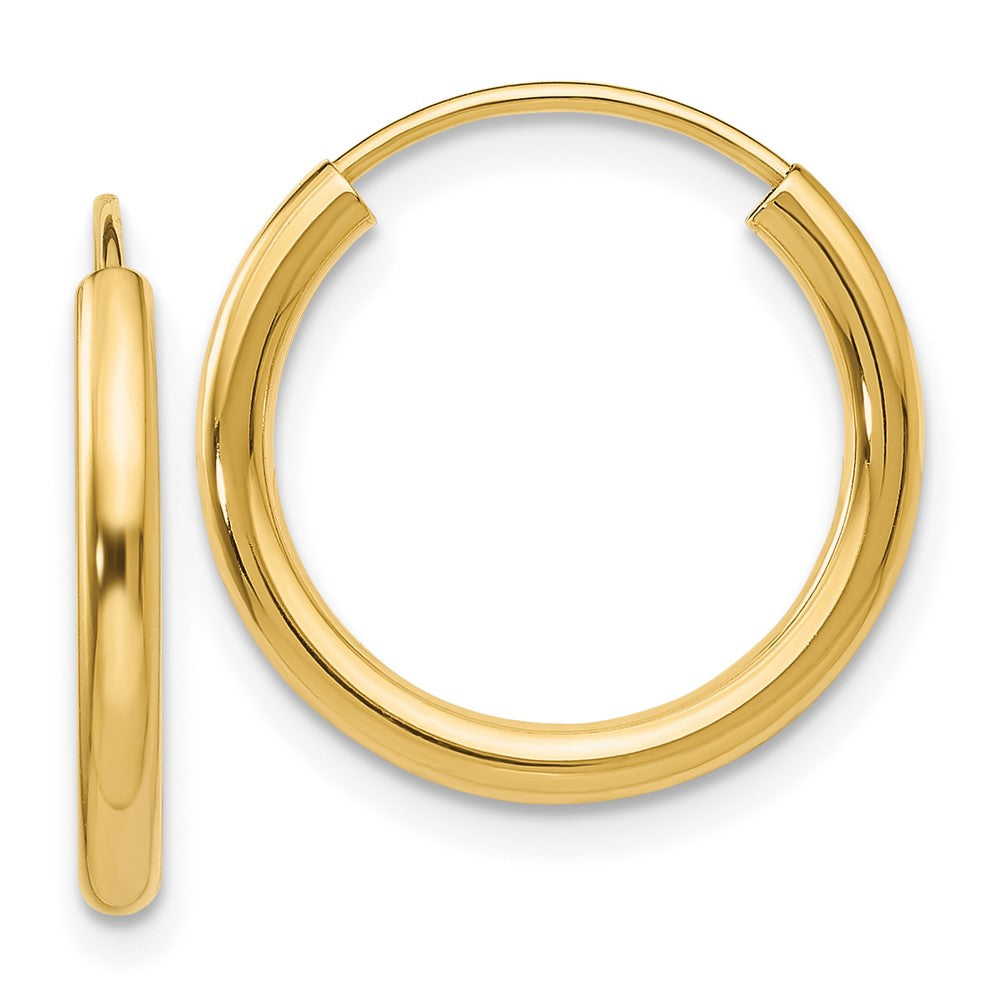 Polished Round Endless 2mm Hoop Earrings in 14k Yellow Gold