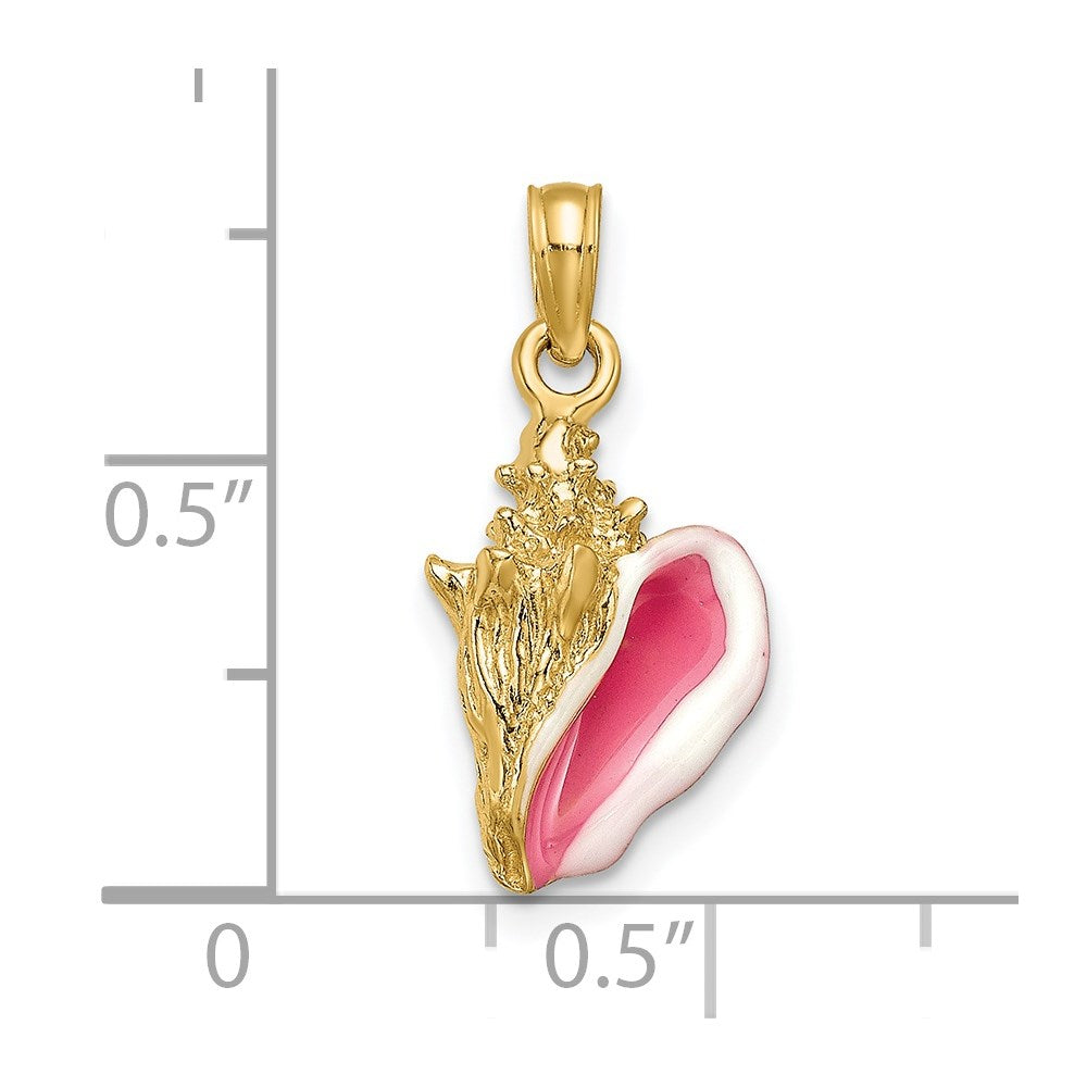 Enameled 3-D Conch Shell Pendant in 14k Yellow Gold