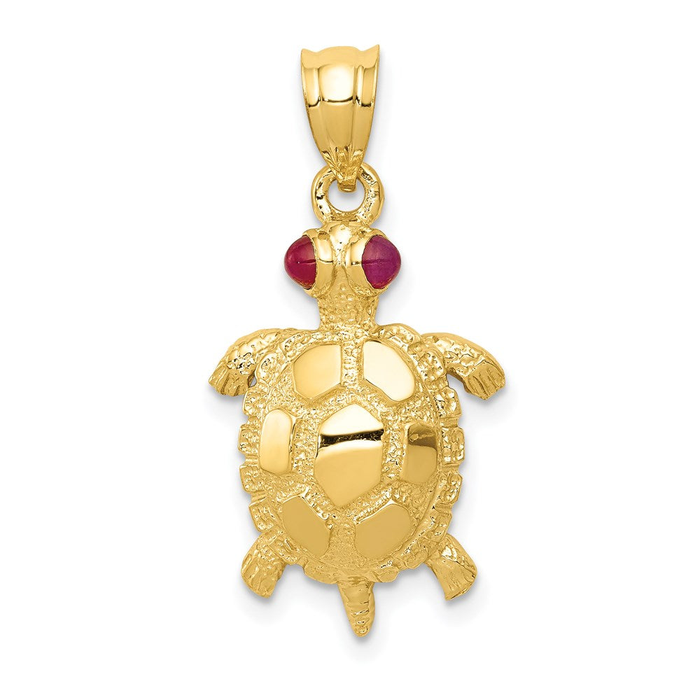 Turtle with Ruby Eyes Pendant in 14k Yellow Gold