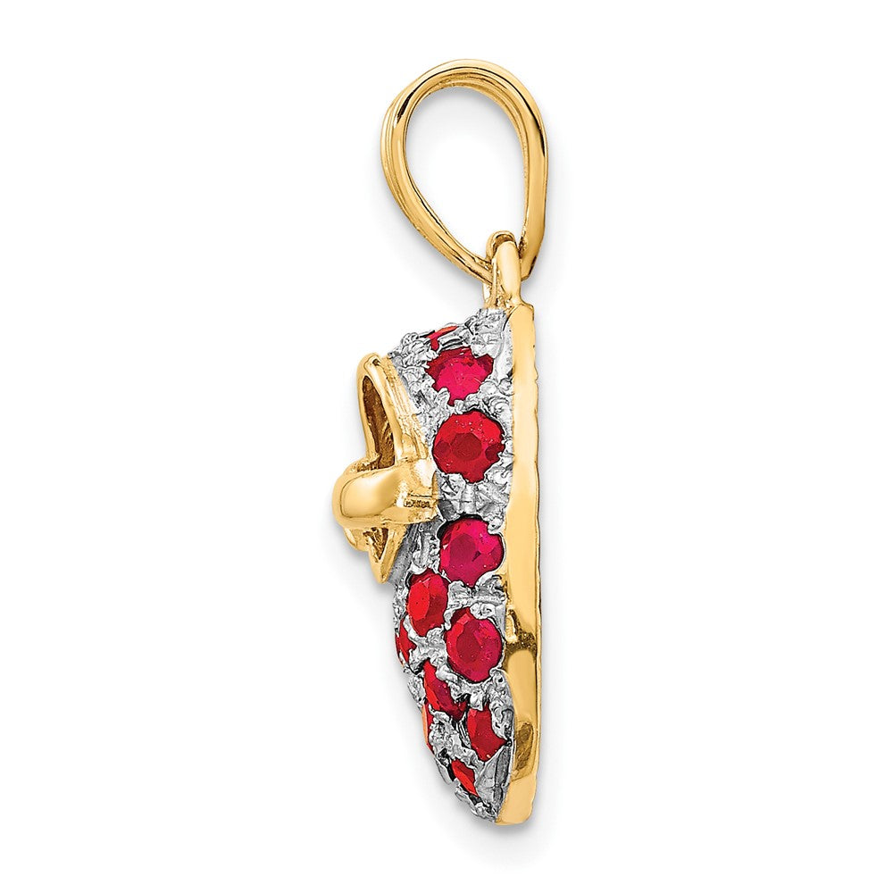 Ruby Baby Shoe Charm in Rhodium-Plated 14k Yellow Gold