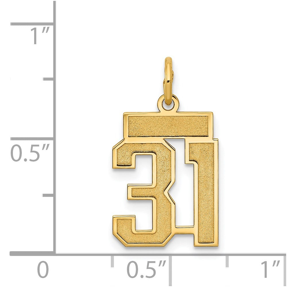 Small Satin Number 31 Charm in 14k Yellow Gold