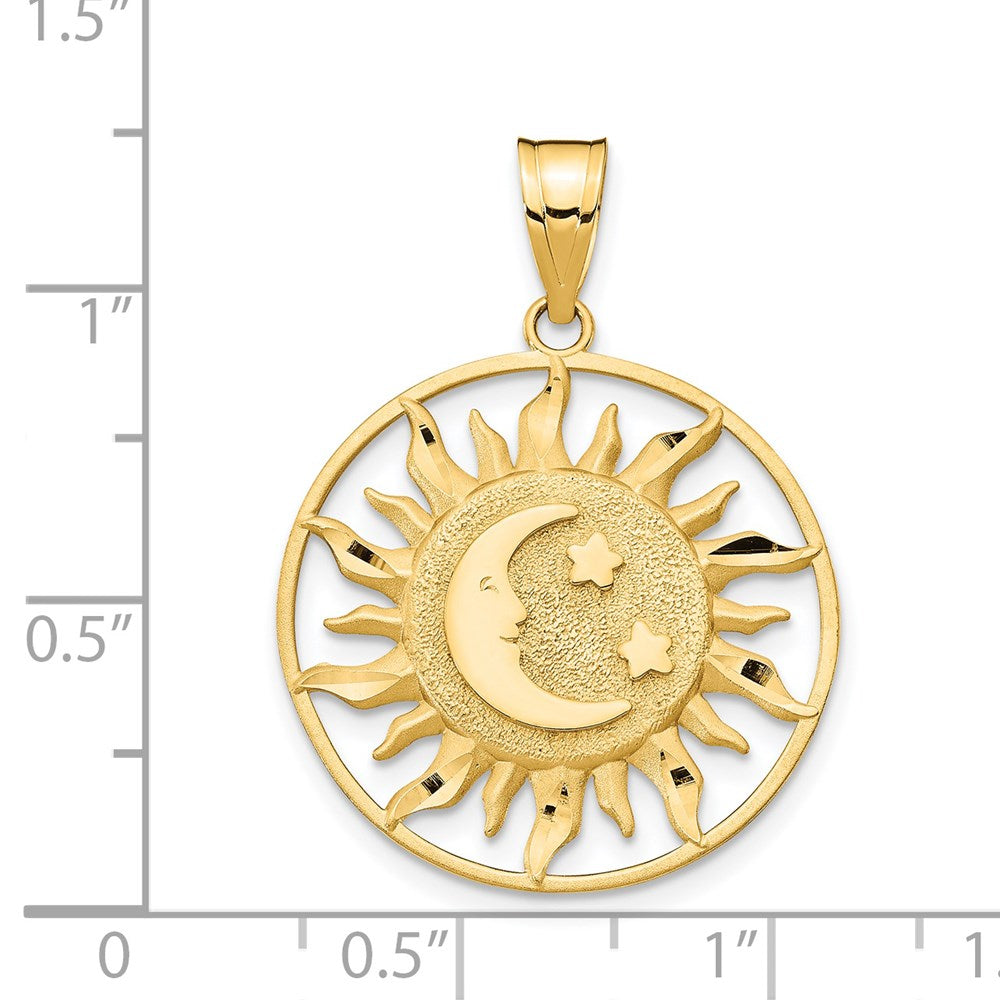 Diamond-cut Sun with Moon & Stars Charm in 14k Yellow Gold