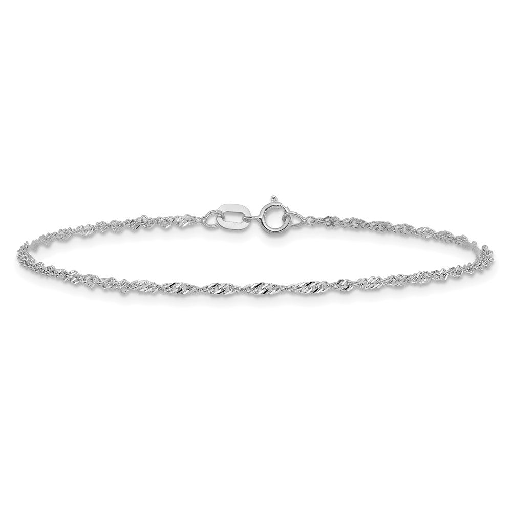 10-inch 1.4mm Singapore with Spring Ring Clasp Anklet in 14k White Gold