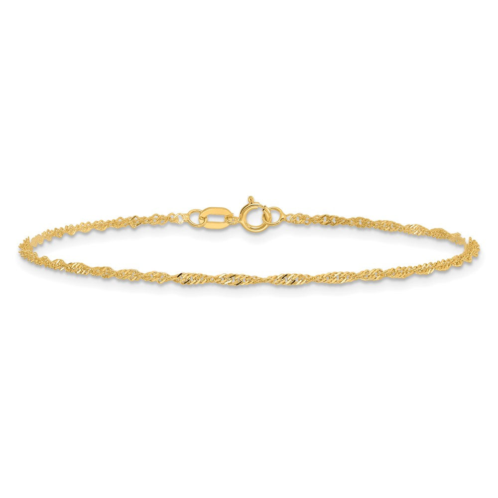 10-inch 1.40mm Singapore with Spring Ring Clasp Anklet in 14k Yellow Gold