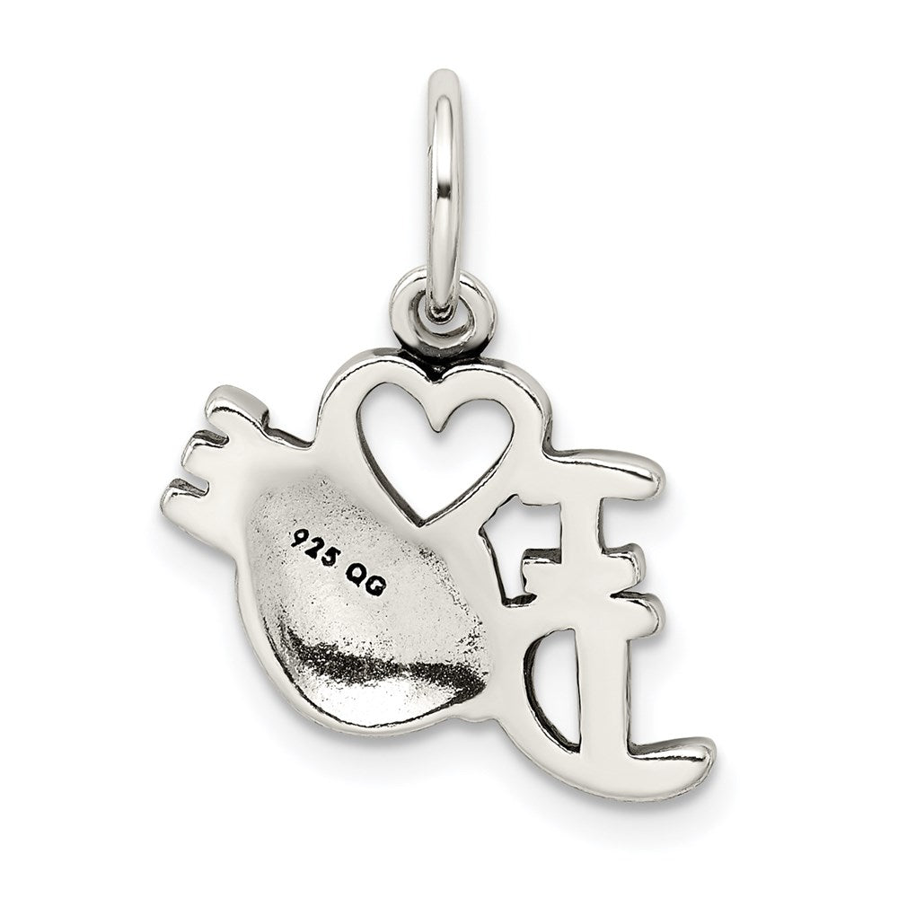 Antiqued I Love Dance Charm in Sterling Silver