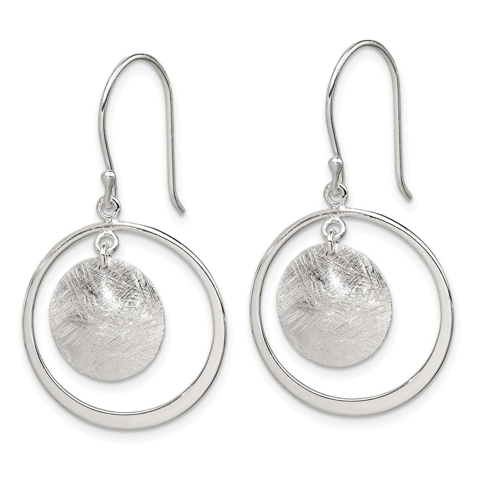 Polished & Brushed Circles Dangle Earrings in Sterling Silver