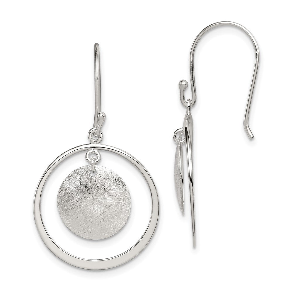 Polished & Brushed Circles Dangle Earrings in Sterling Silver