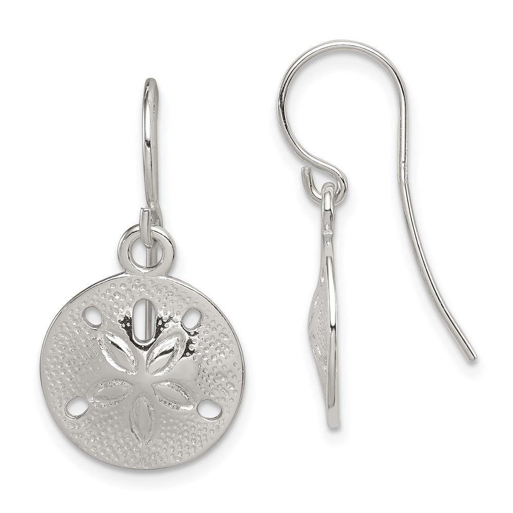 Polished & Textured Sand Dollar Dangle Earrings in Sterling Silver