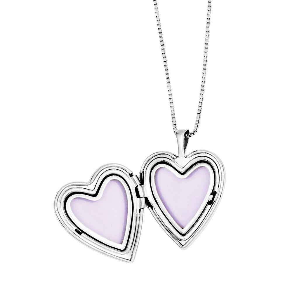 Rhodium-Plated Polished & Satin Butterfly Heart 18in Locket Necklace & 14in Pendant Necklace Set in Sterling Silver