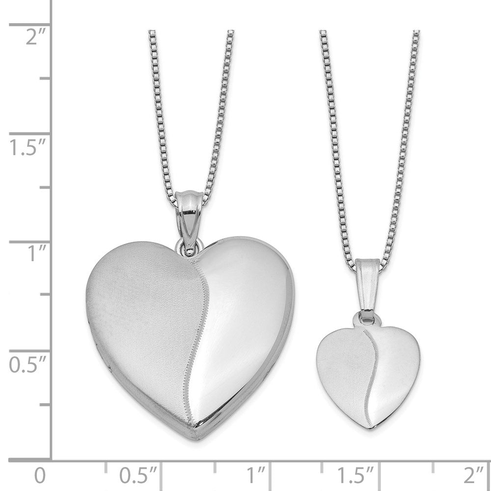 RH-plated Pol & Satin Heart Locket & Pendant Necklace Set in Sterling Silver