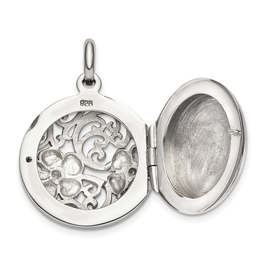 Antiqued Filigree Floral Top 21mm Locket Pendant in Sterling Silver