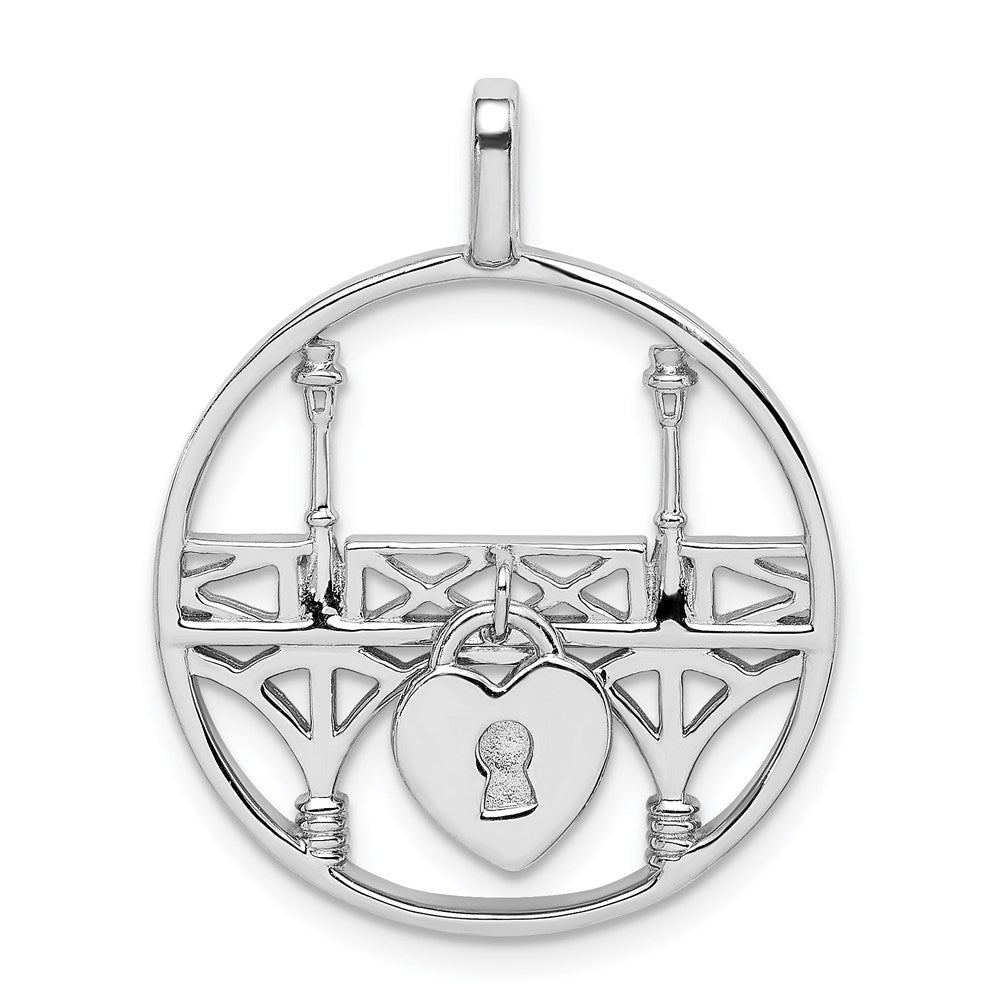 Rhodium-plated Polished Heart Locket on Bridge Pendant in Sterling Silver