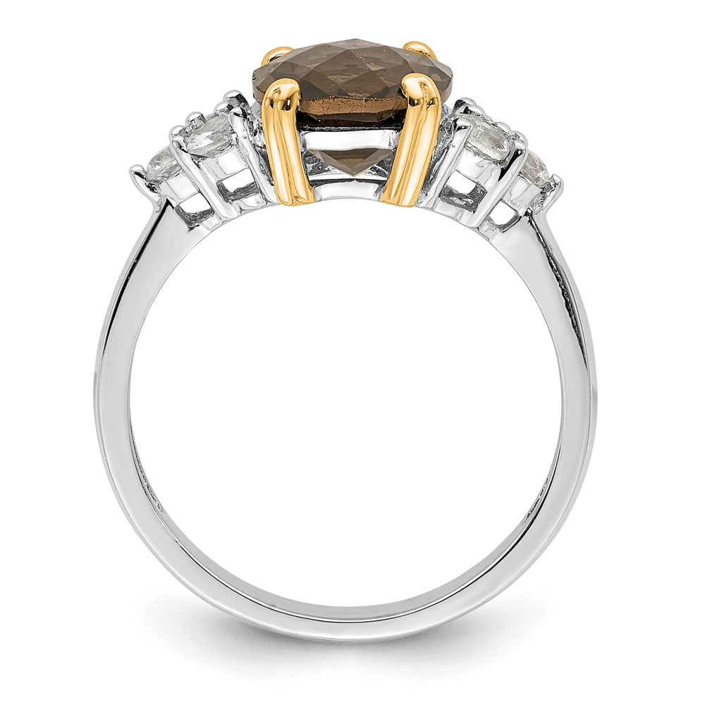 Brilliant Gemstones Sterling Silver with 14k Accent Rhodium-Plated Smoky Quartz & White Topaz Ring