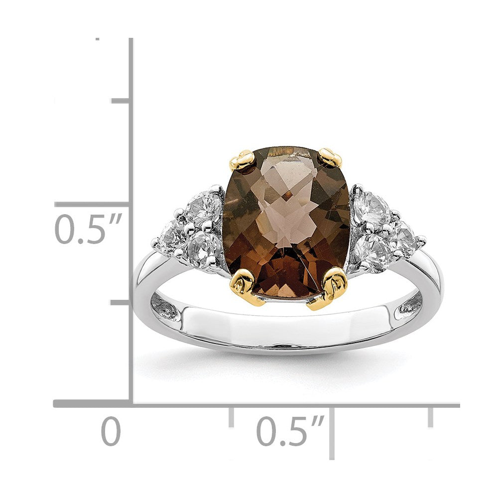 Brilliant Gemstones Sterling Silver with 14k Accent Rhodium-Plated Smoky Quartz & White Topaz Ring