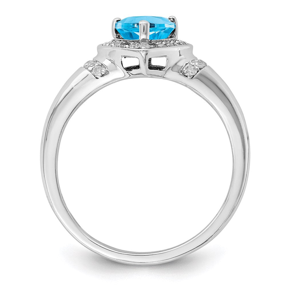 Rhodium Blue Topaz & Diamond Ring in Sterling Silver
