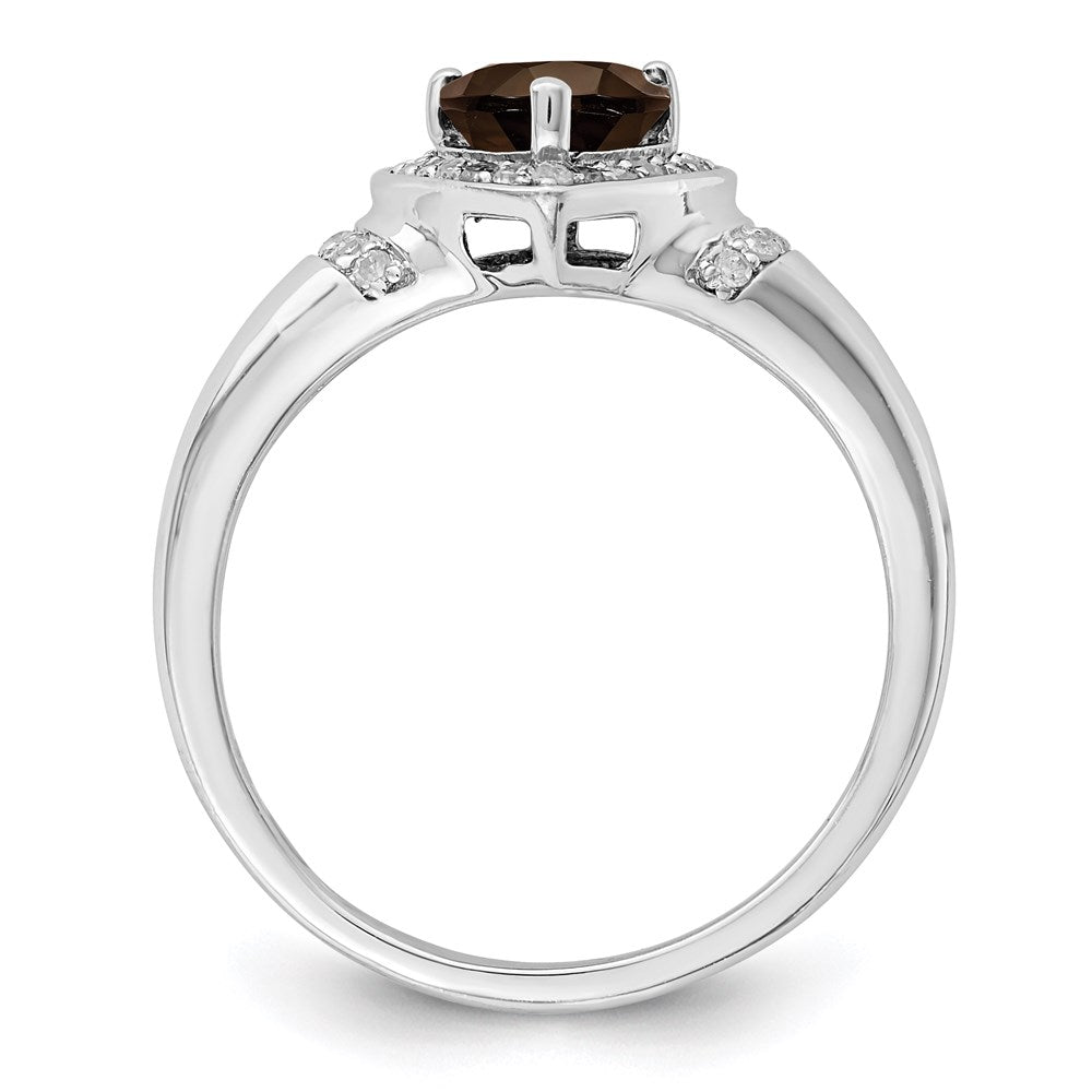 Rhodium Diamond & Smoky Quartz Ring in Sterling Silver