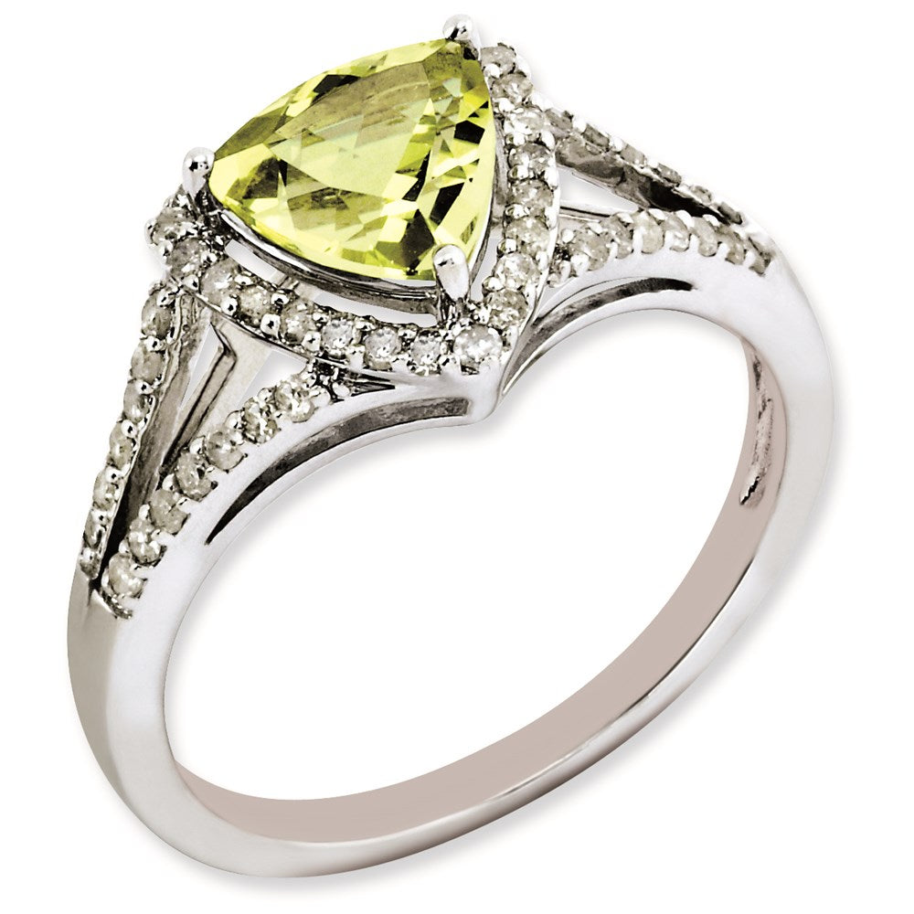 Rhodium-Plated Diamond & Lemon Quartz Ring in Sterling Silver