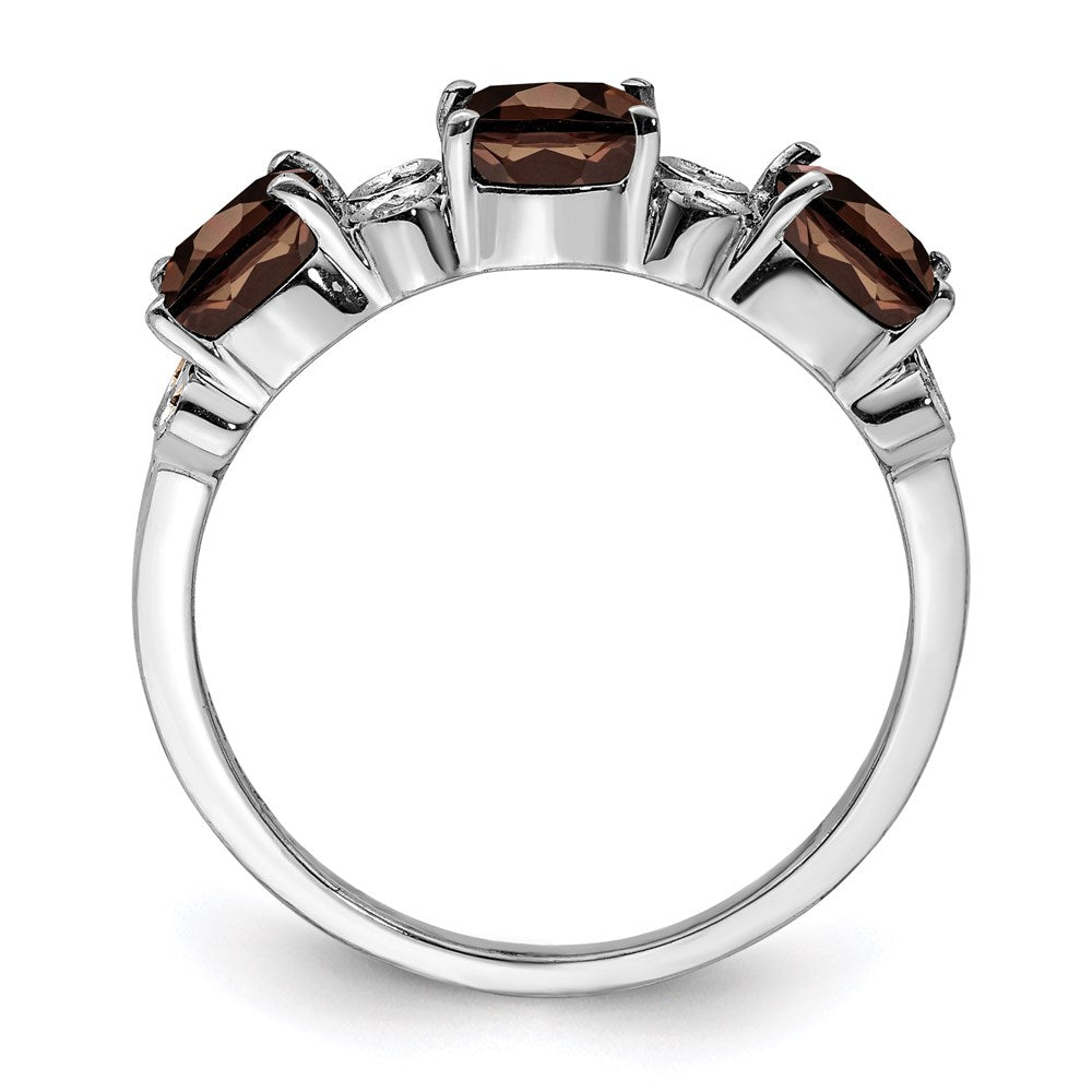 Rhodium Diamond & Smoky Quartz Ring in Sterling Silver