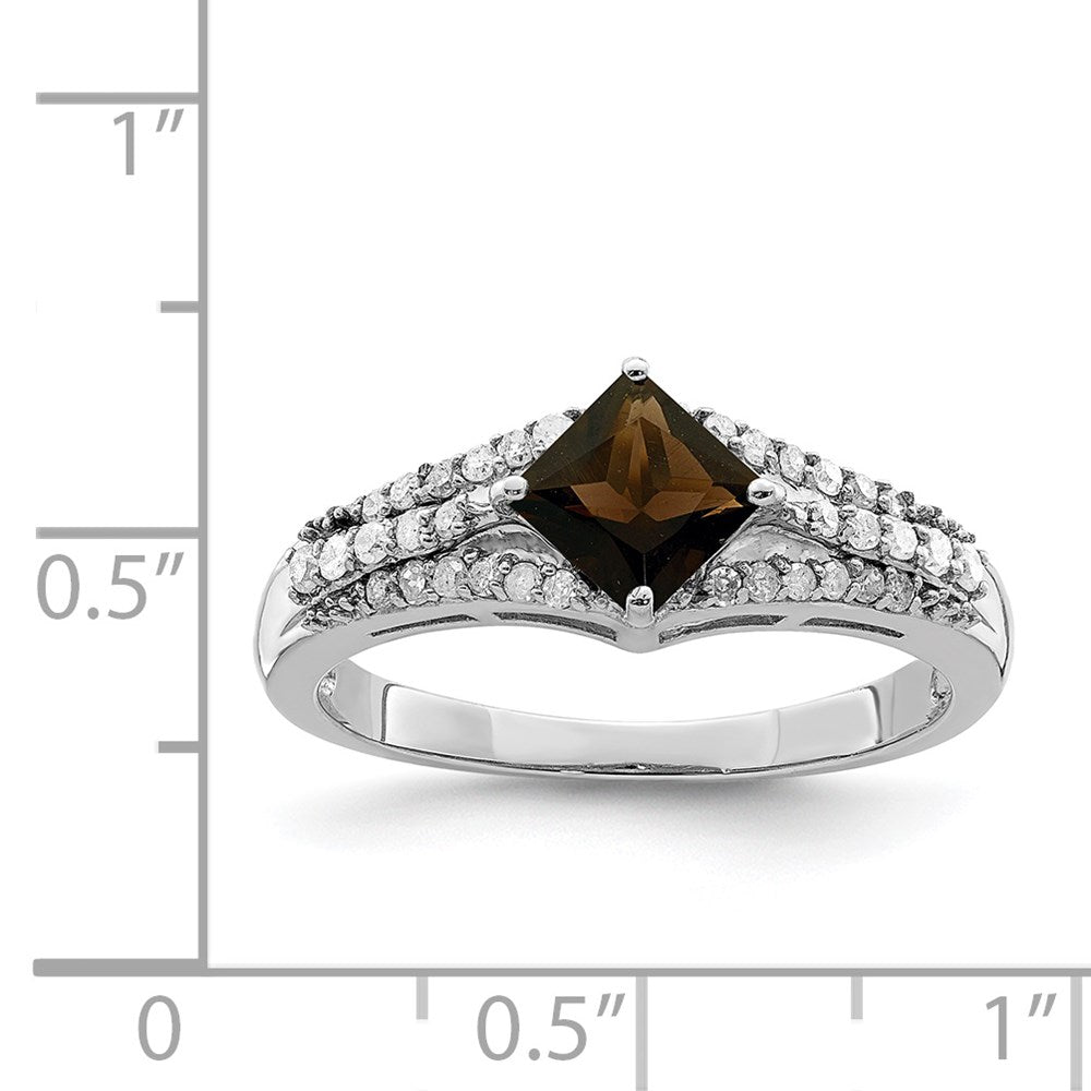 Rhodium Smoky Quartz & Diamond Ring in Sterling Silver