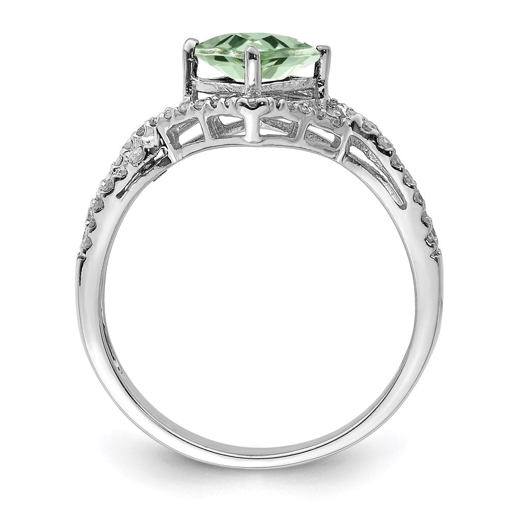 Rhodium Green Quartz & Diamond Ring in Sterling Silver