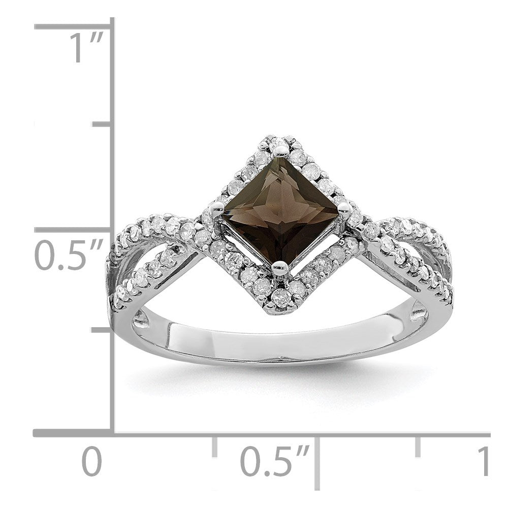 Rhodium Smoky Quartz & Diamond Ring in Sterling Silver