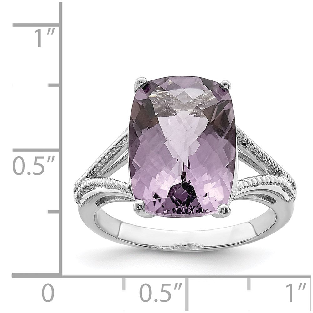 Rhodium Checker-Cut Pink Quartz Ring in Sterling Silver