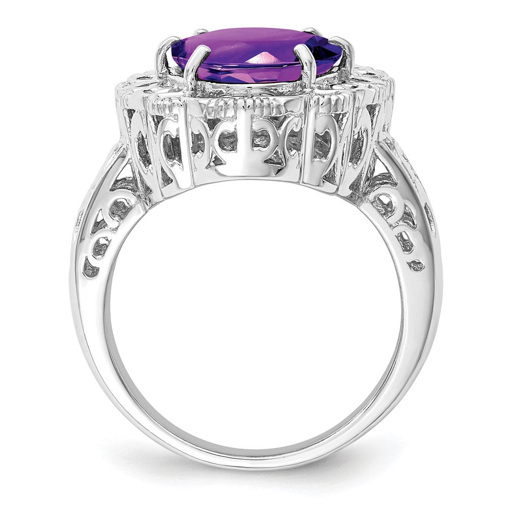 Rhodium-Plated Amethyst Ring in Sterling Silver